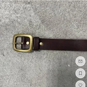 UNISEX RECTANGLE CENTER BAR BUCKLE LEATHER BELT NWT Antique Brass/Dark Brown XS RSALBT04 - Unisex Rectangle Center Bar Buckle Leather Belt  main image 3